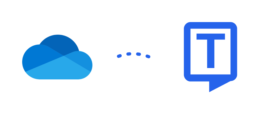 Ikon integrasi OneDrive dan Transkriptor yang menunjukkan koneksi lancar antara penyimpanan cloud Microsoft dan alat transkripsi.