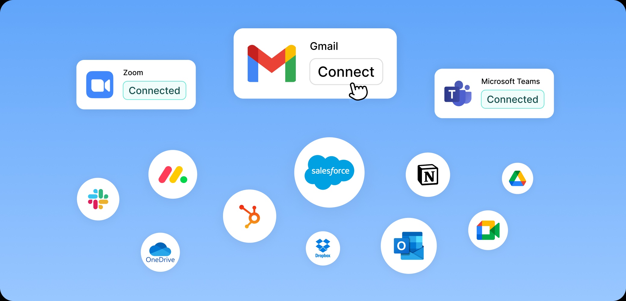 Zoom、Gmail、Microsoft Teams、Salesforce、HubSpot、OneDrive、Dropbox、Google Driveなど、主要プラットフォームと連携した人事採用統合エコシステム