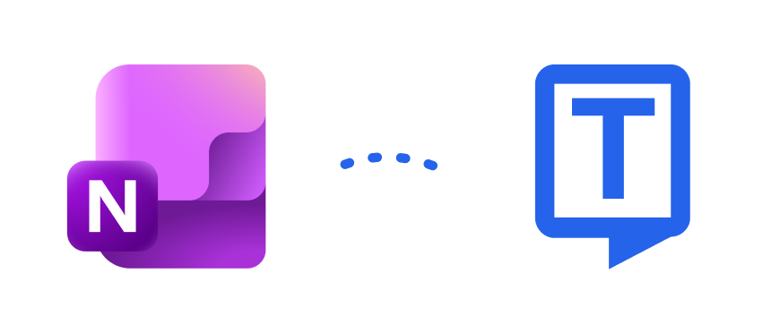 Ikon integrasi OneNote dan Transkriptor menunjukkan koneksi mulus antara alat pencatatan digital dan alat transkripsi.