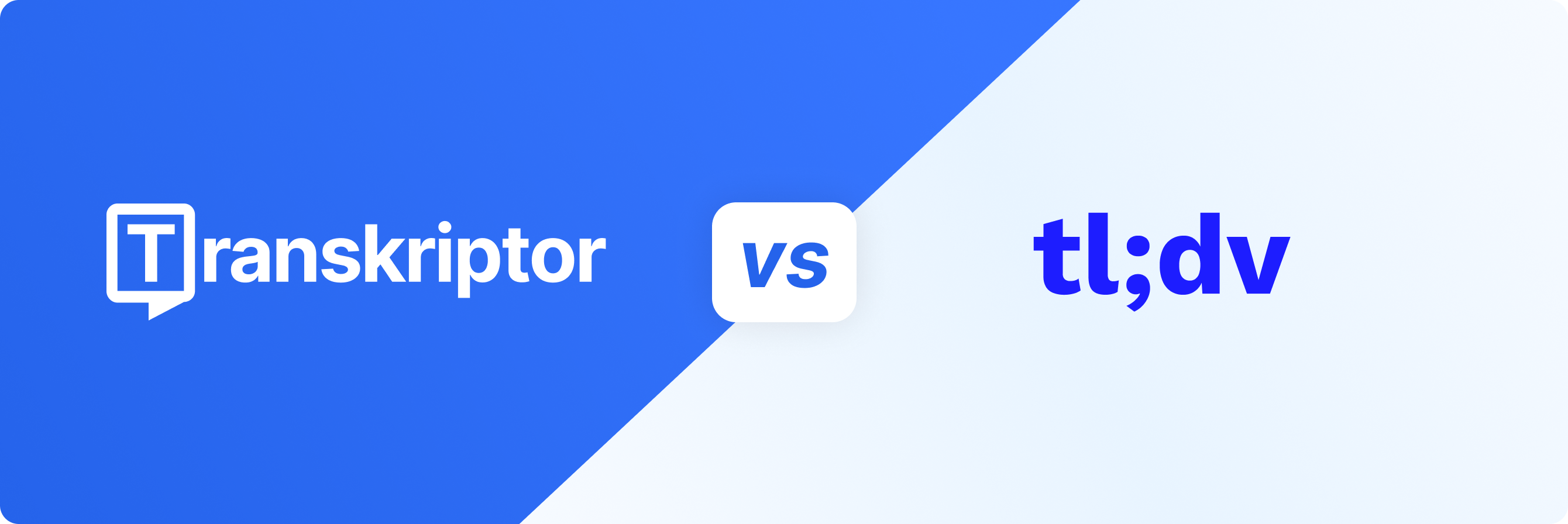 Οι λέξεις "Transkriptor vs tldv" εμφανίζονται σε μπλε και λευκό φόντο.