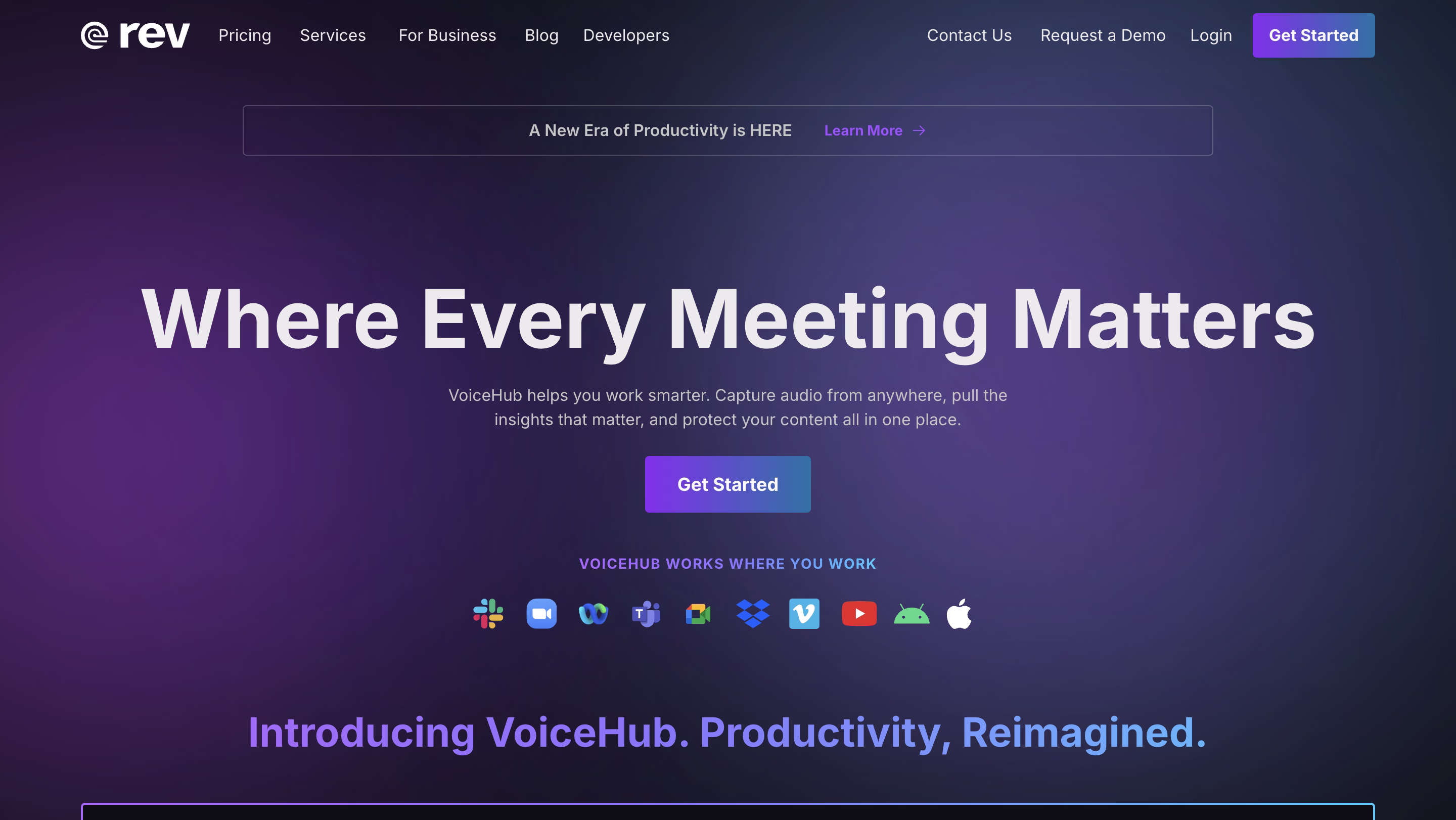 Captura de ecran prezintă site-ul web Rev.com.