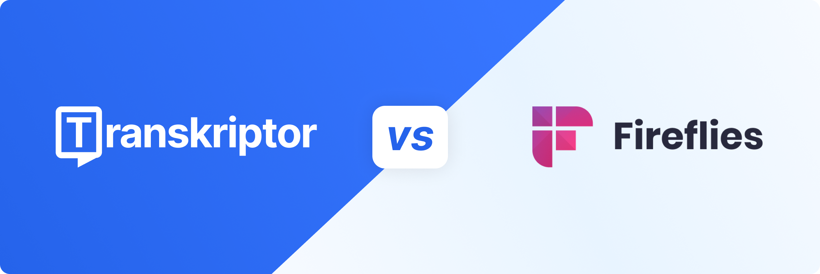 Un'immagine comparativa che mostra i loghi di Transkriptor e Fireflies, separati da un'icona "vs".