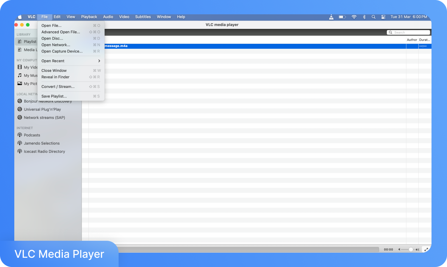 Скріншот медіаплеєра VLC із відкритим меню «Медіа», де виділено пункт «Конвертувати / Зберегти...».