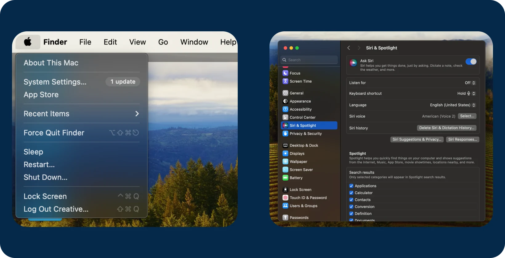 Siri на Mac: как потребителите могат да активират и персонализират настройките за гласови команди и диктовка.