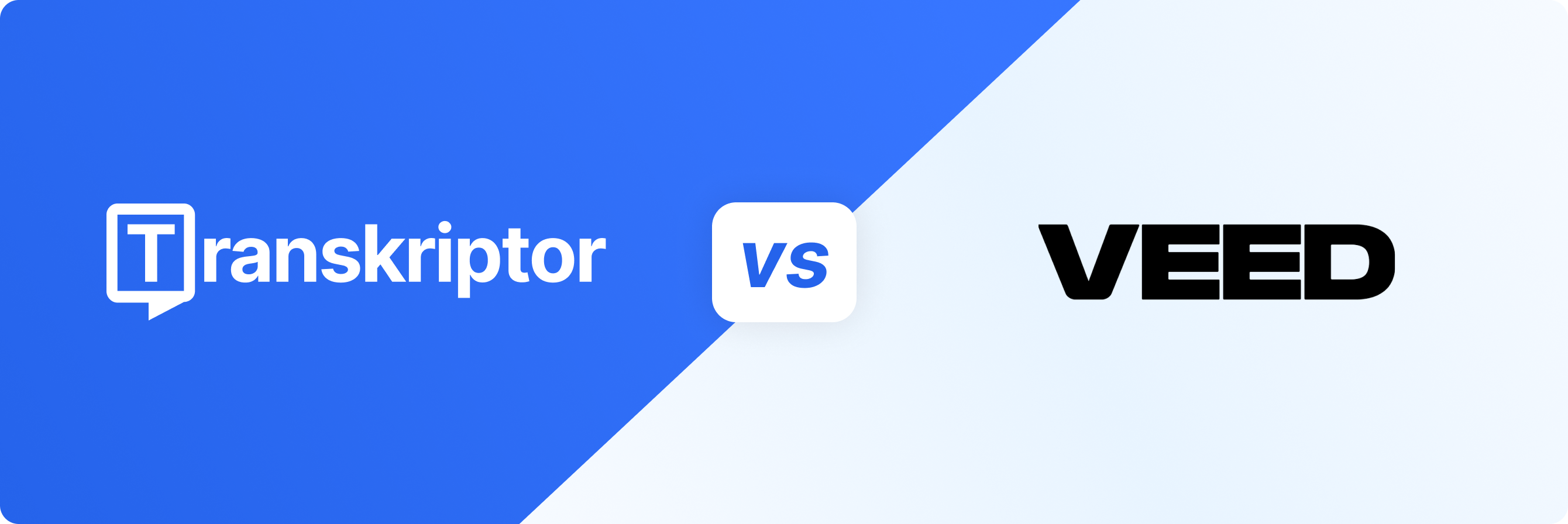 Сравнение на логата на Transkriptor и Veed върху синьо-бял фон