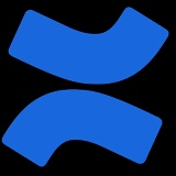 A blue, abstract hourglass-like shape on a black background, with two curved elements pointing towards each other.