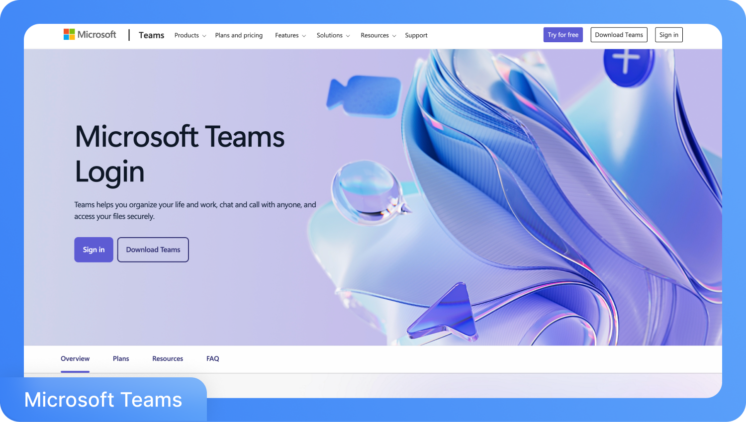 Microsoft Teams Login-Seite mit abstrakten lila und blauen Hintergrundformen