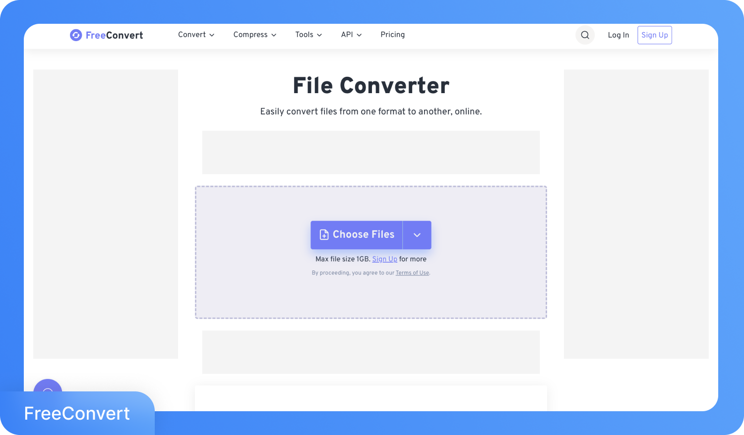 Скриншот сайту FreeConvert, онлайн-конвертера з кнопкою «Обрати файли» (Choose Files).