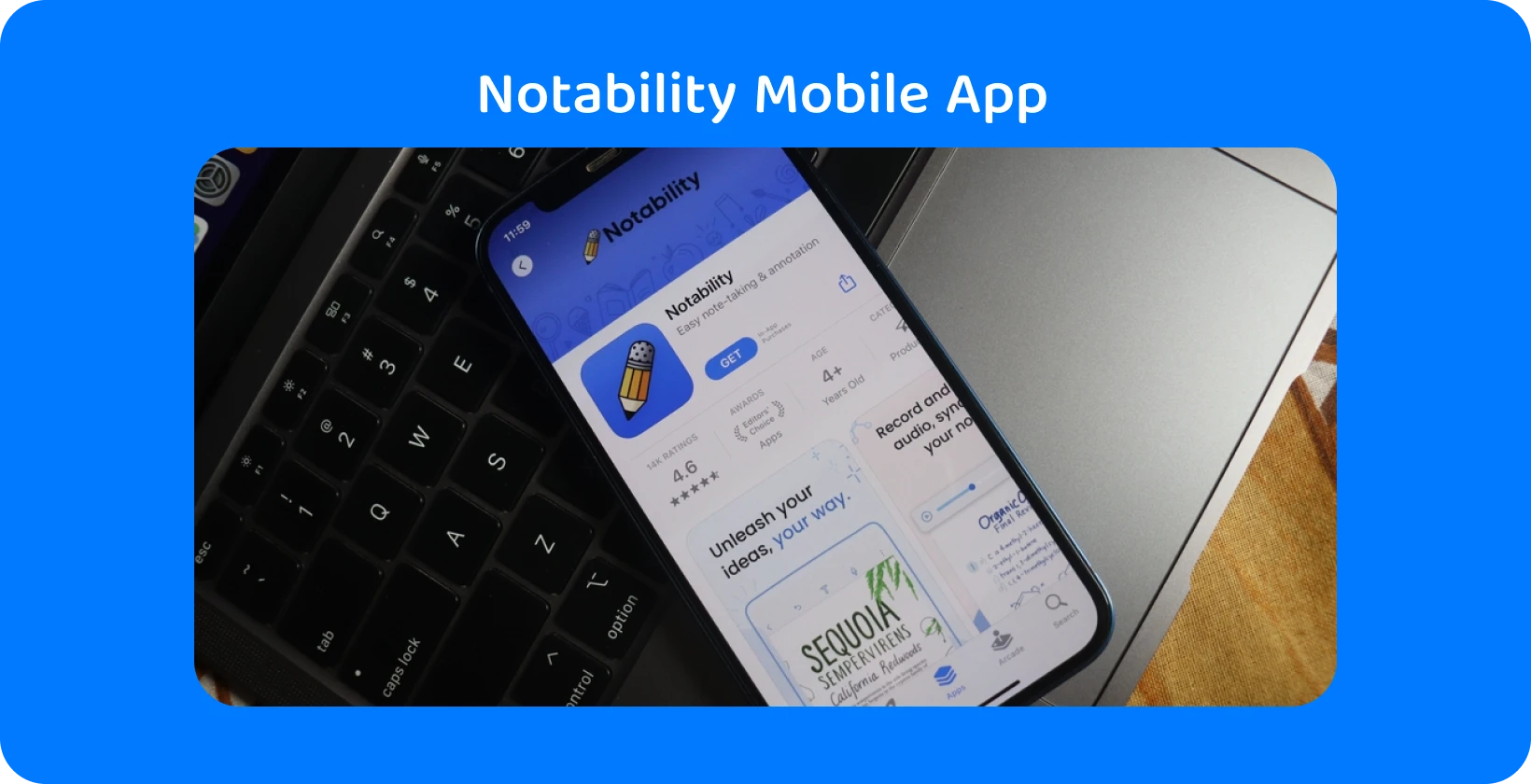 Приложението Notability на екран на смартфон с функция за транскрипция, показваща възможностите за преобразуване на аудио в текст.