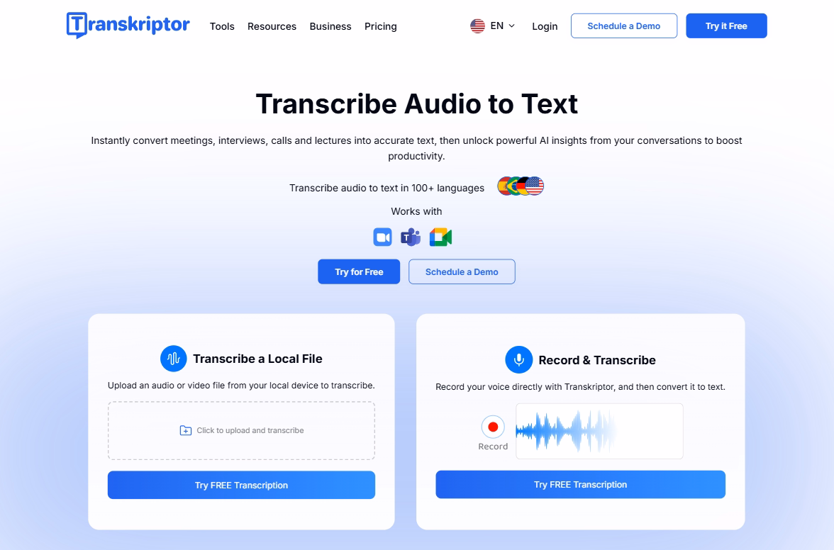 Site web avec service audio-texte, support multilingue