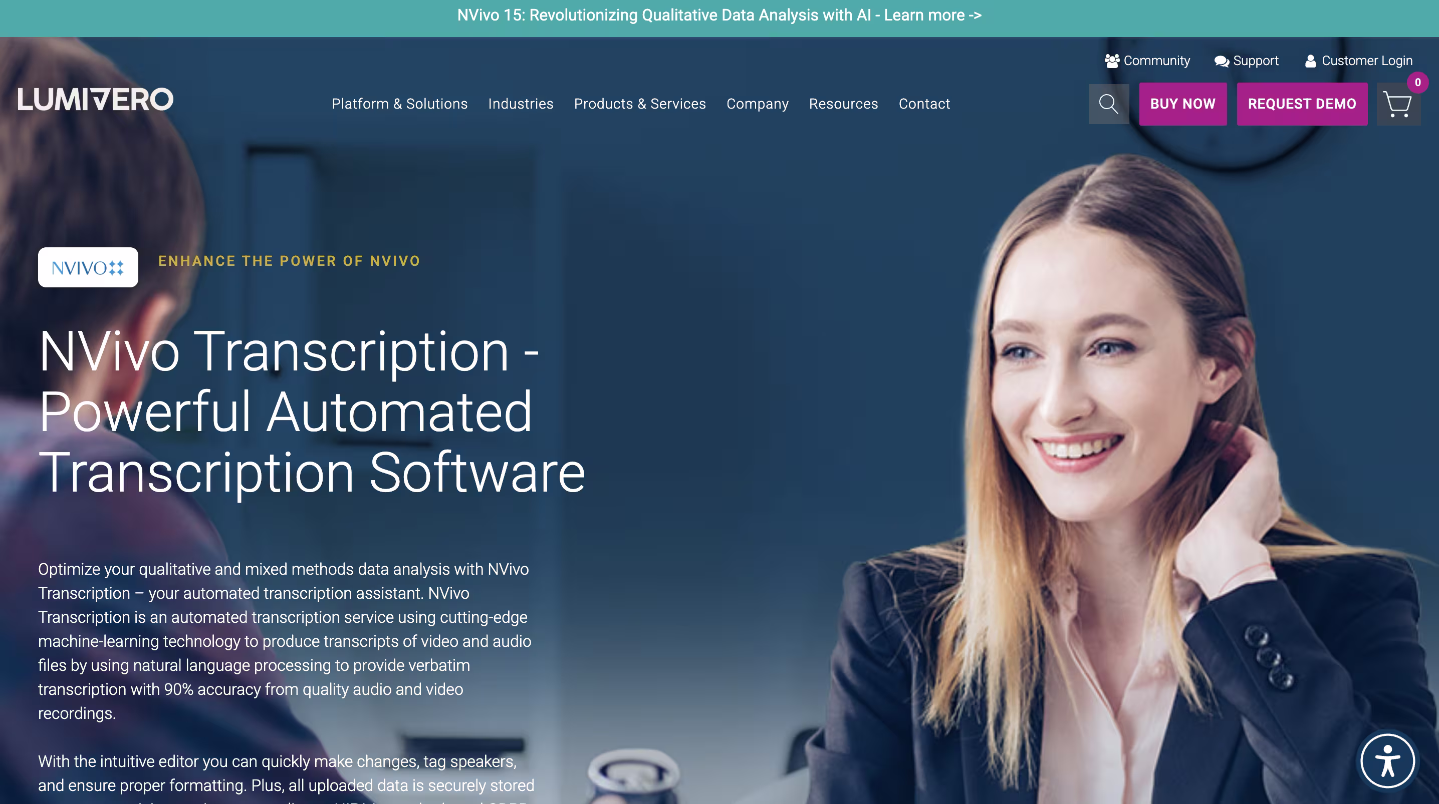 Strona główna NVivo Transcription pokazująca funkcje oprogramowania i możliwości automatycznej transkrypcji