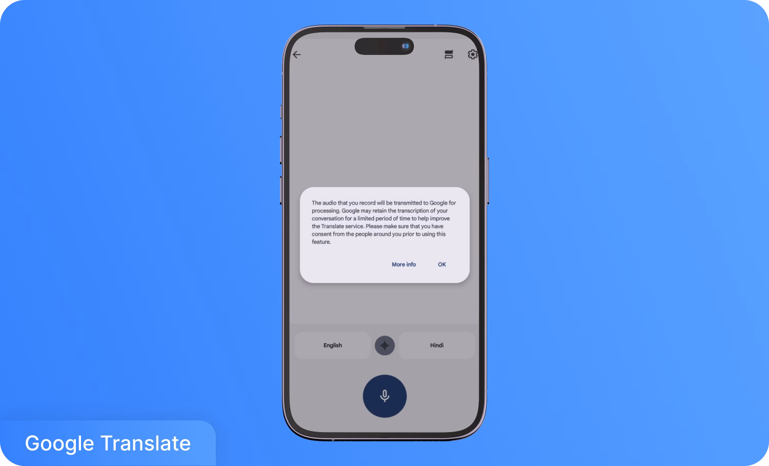 แอป Google Translate แสดงคำเตือนการถอดเสียงบนหน้าจอโทรศัพท์