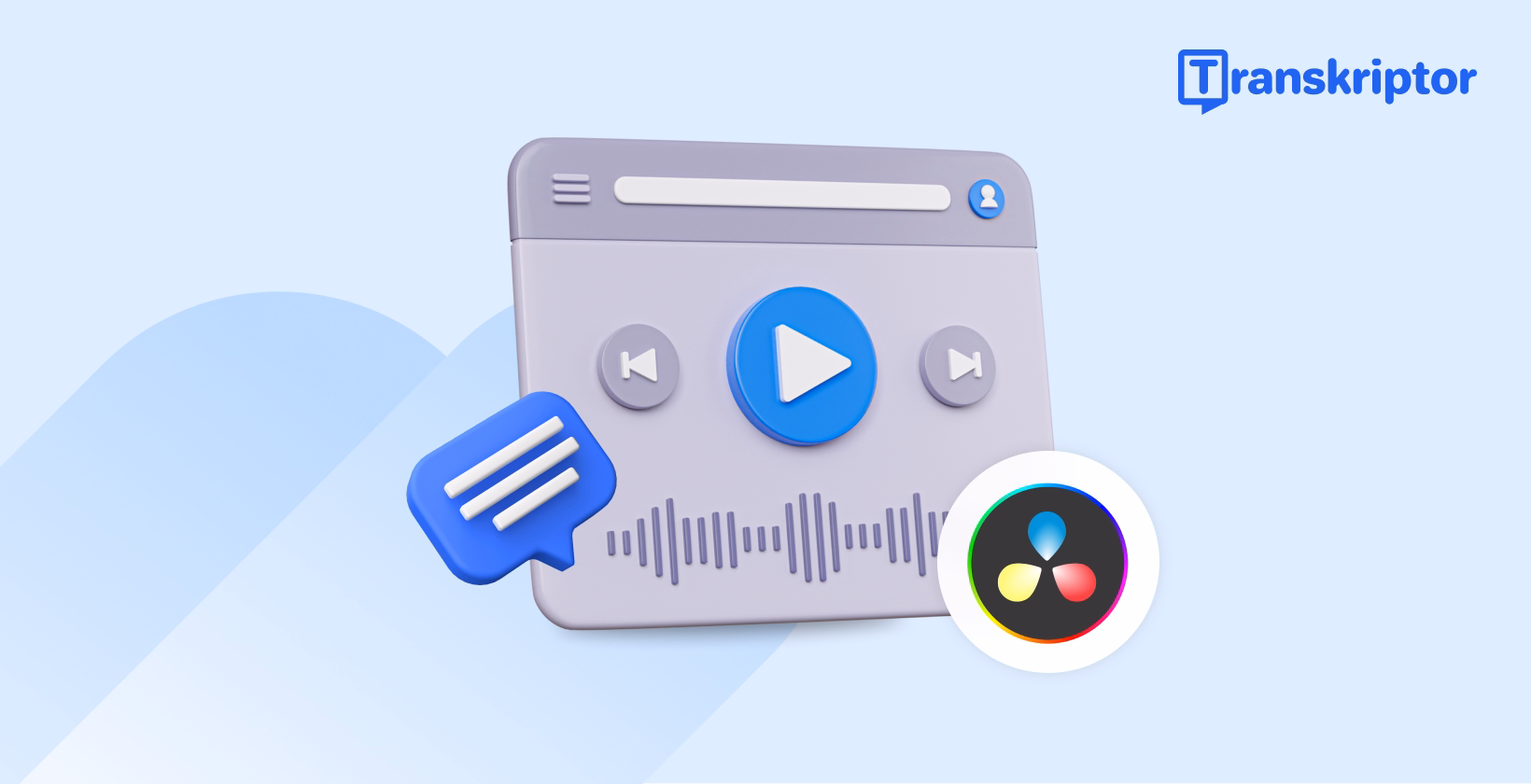 Antarmuka transkripsi audio terintegrasi dengan editor video DaVinci Resolve