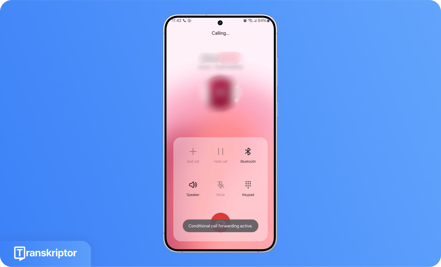 통화 제어가 표시된 iOS 전화 통화 인터페이스에 루나 연락처가 표시됨