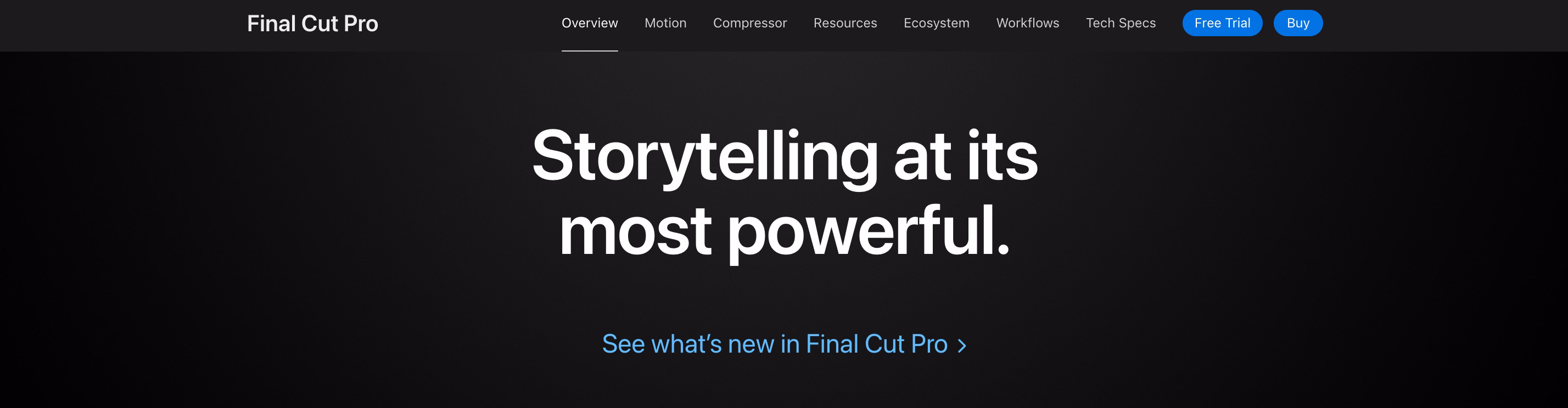Final Cut Proのホームページ:「最も強力なストーリーテリング」
