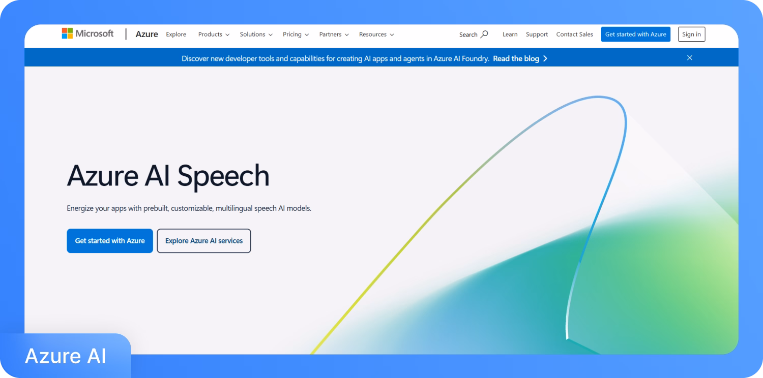 Page Azure AI Speech pour des modèles d'IA vocale personnalisables.