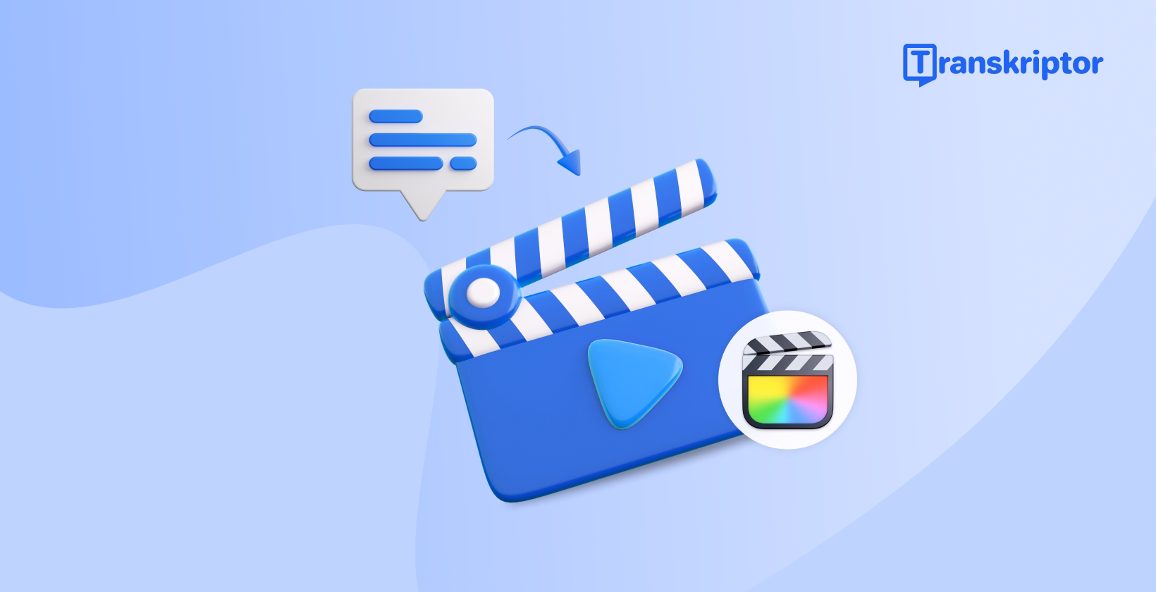 テキスト変換機能を示す吹き出し付きのFinal Cut Proのカチンコ